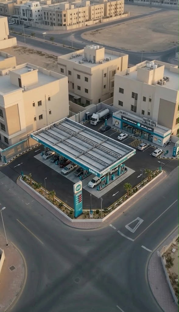 نموذج تخيّلي توضيحي لمحطة خدمة ومتجر